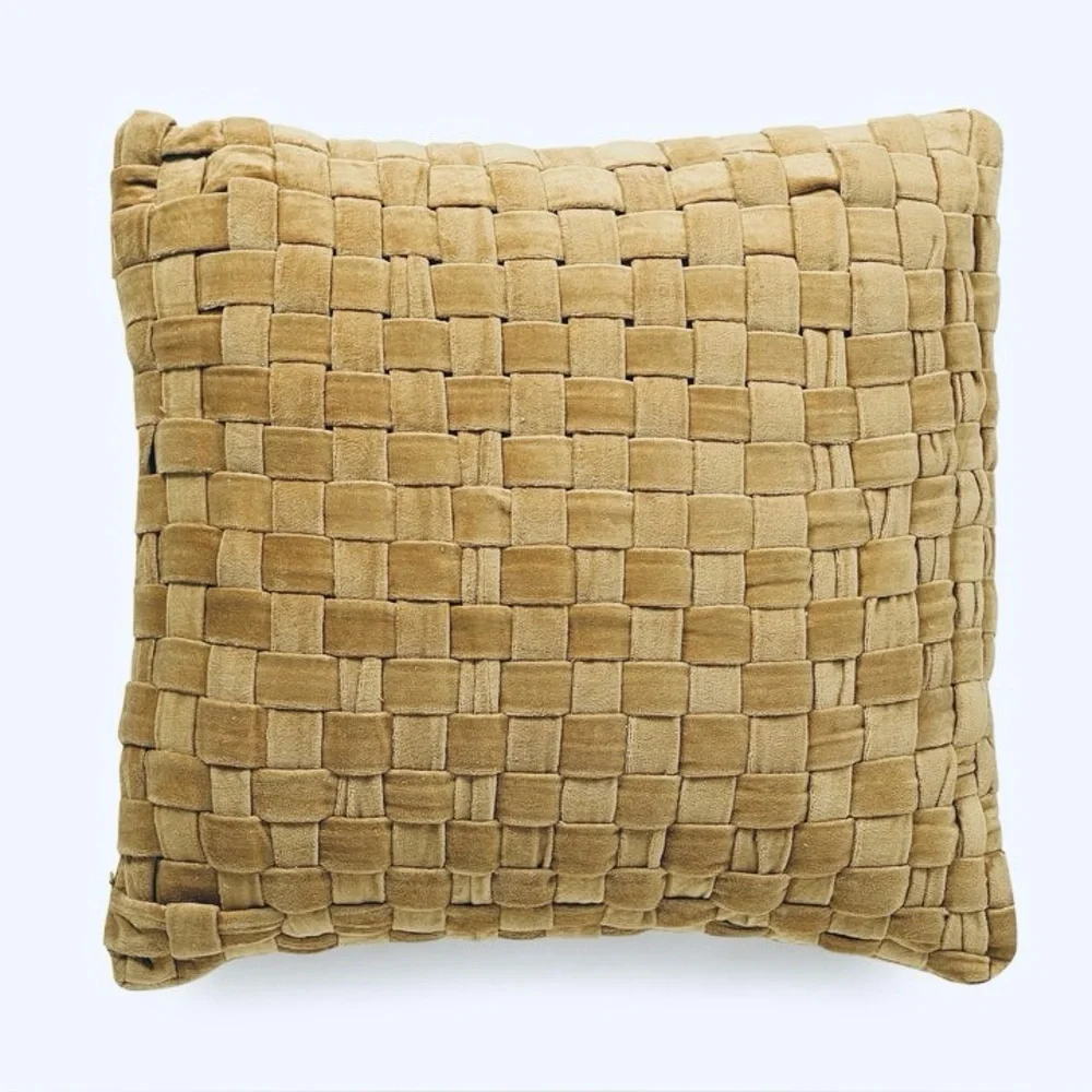 Pair of Casa Amarosa 16x16 Woven Suede Pillow Cover Basketweave throw Neutral